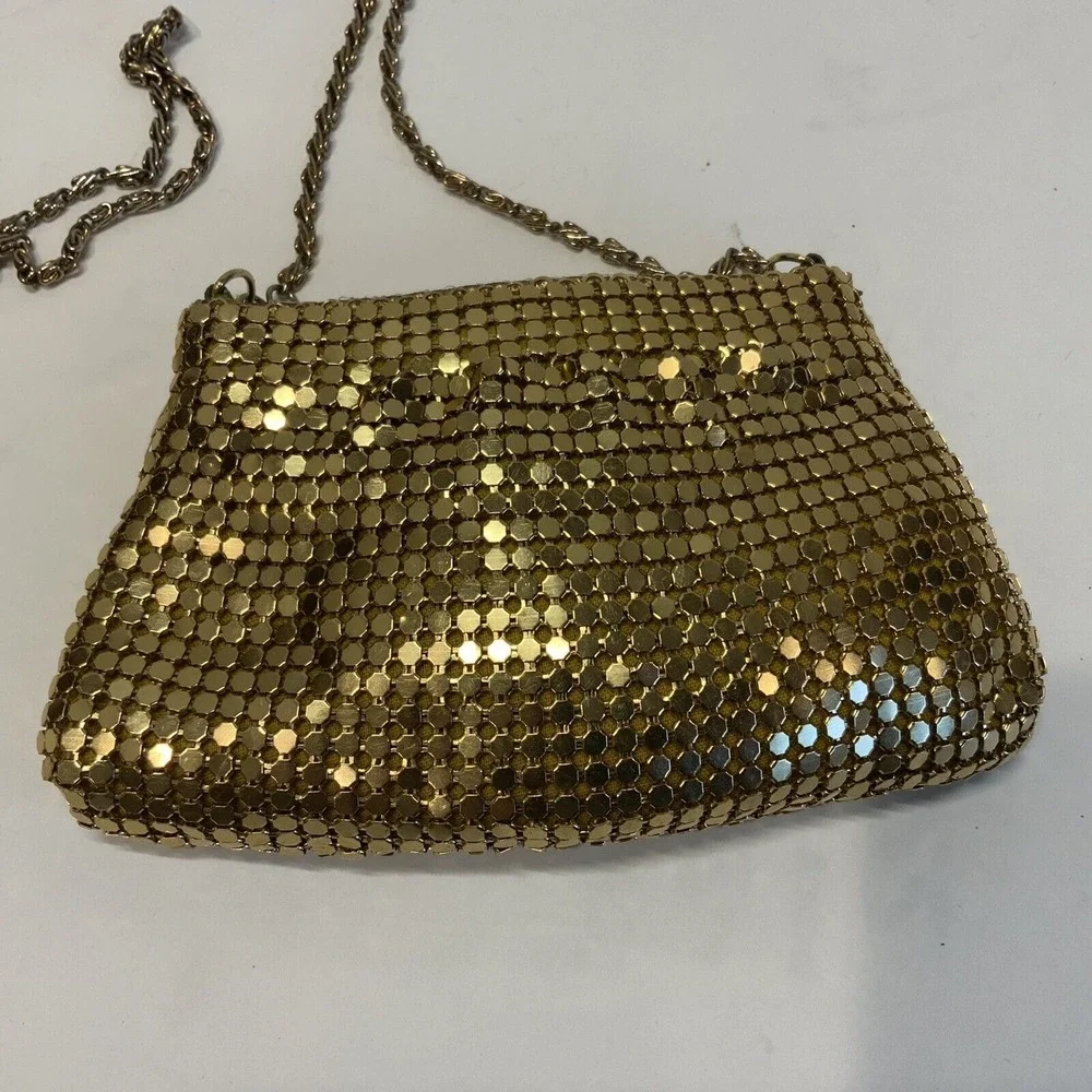 Vintage Y&S Gold Metal‎ Mesh Covered Evening Hand Bag Purse Metal Rope Strap